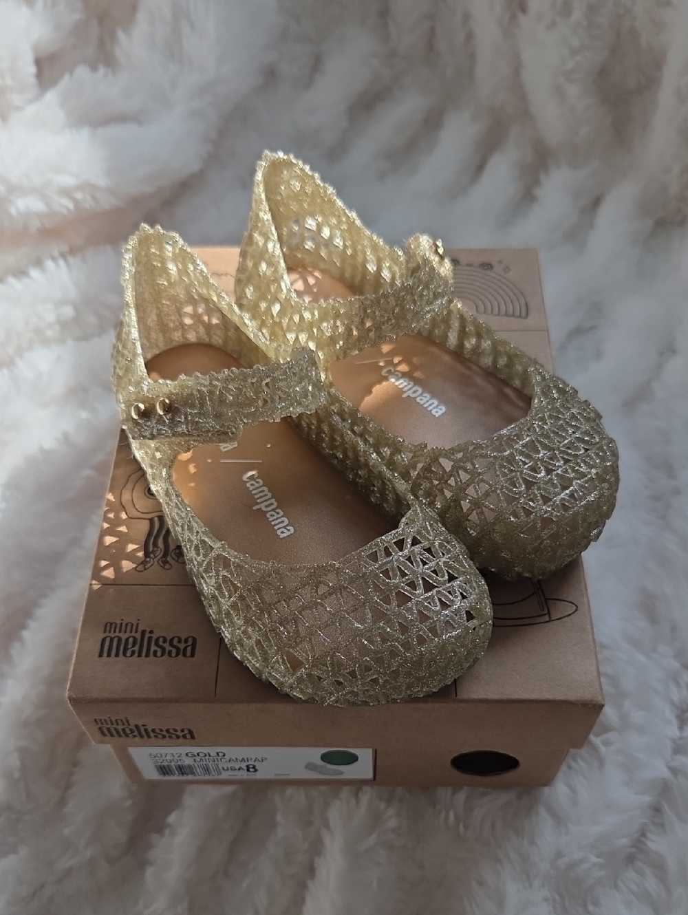 Mini Melissa Girls' Gold Glitter Jelly Mary Janes